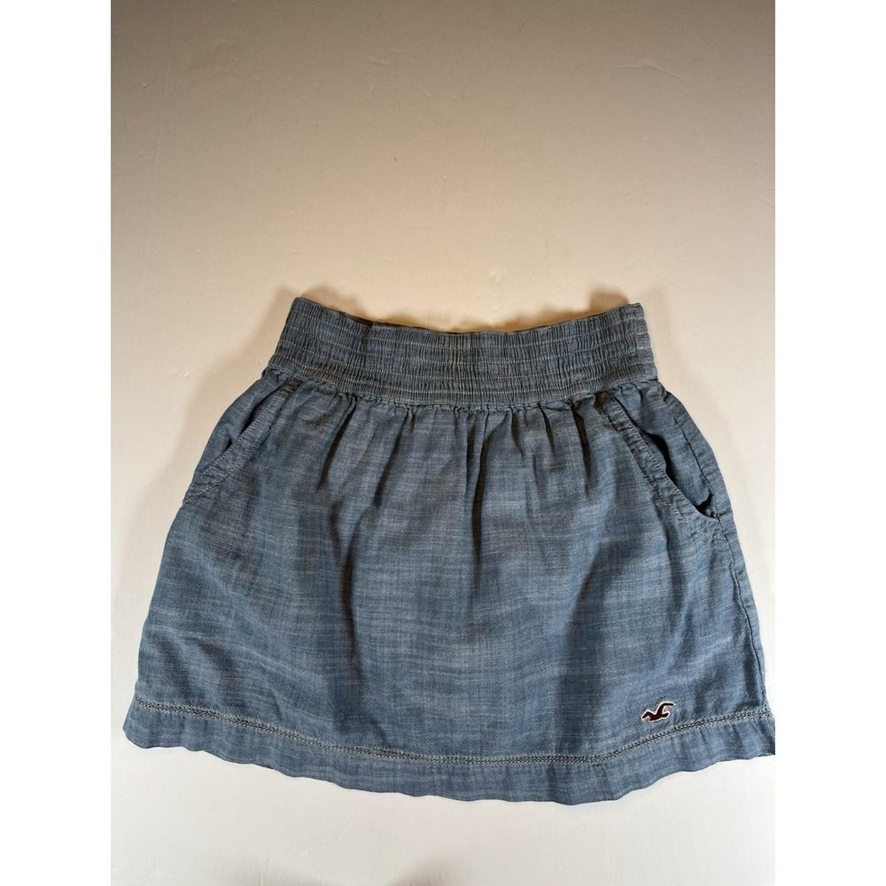 Hollister Blue Mini Skirt Women's Size Small Pockets Elastic Waist‎ Logo